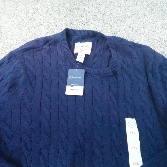 St. John's Bay Other - NEW St Johns Bay Sweater Mens 2XL Navy Blue Aran Cable Knit Crewneck Pullover